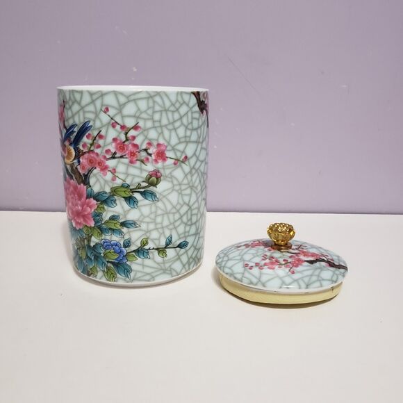 Asian Porcelain Ceramic Tea Bag / Trinket Canister Home Decor 5"×3.5" - Picture 6 of 10